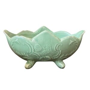 Cookson Pottery Green Vintage Floral Footed Planter CP 92 USA 
10-1/4” Wide